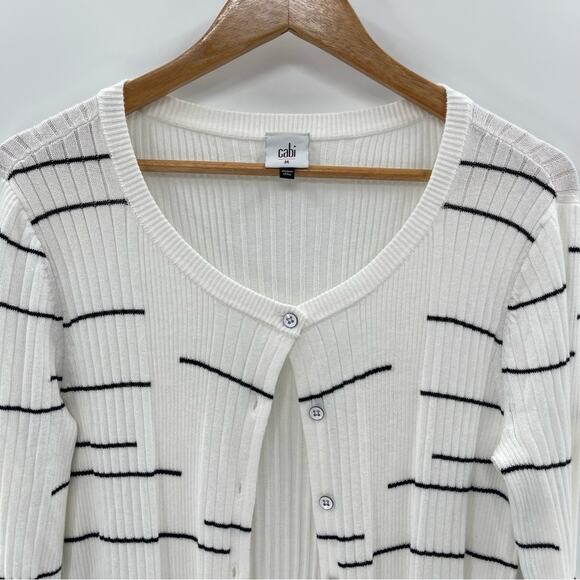 Cabi #5638 Dashes Ribbed White Black Stripe Cardigan Duster Sweater Size Medium - Picture 6 of 12